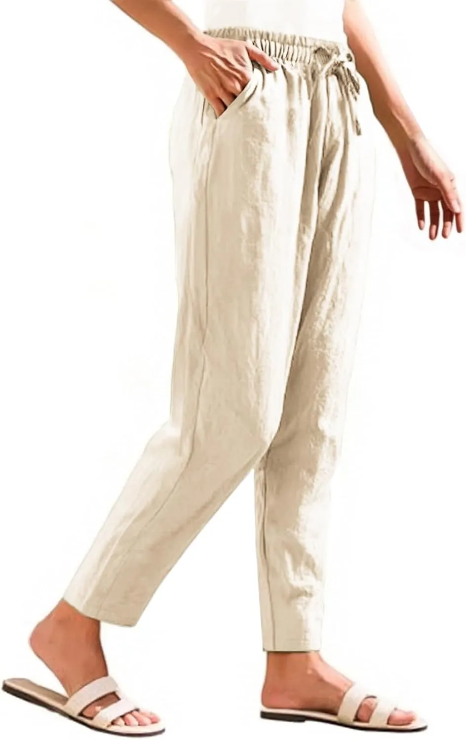Pants Women Cotton Linen,Sweatpants Dressy Casual, Wide Leg High Waisted Cargo Petite Trousers with Pockets