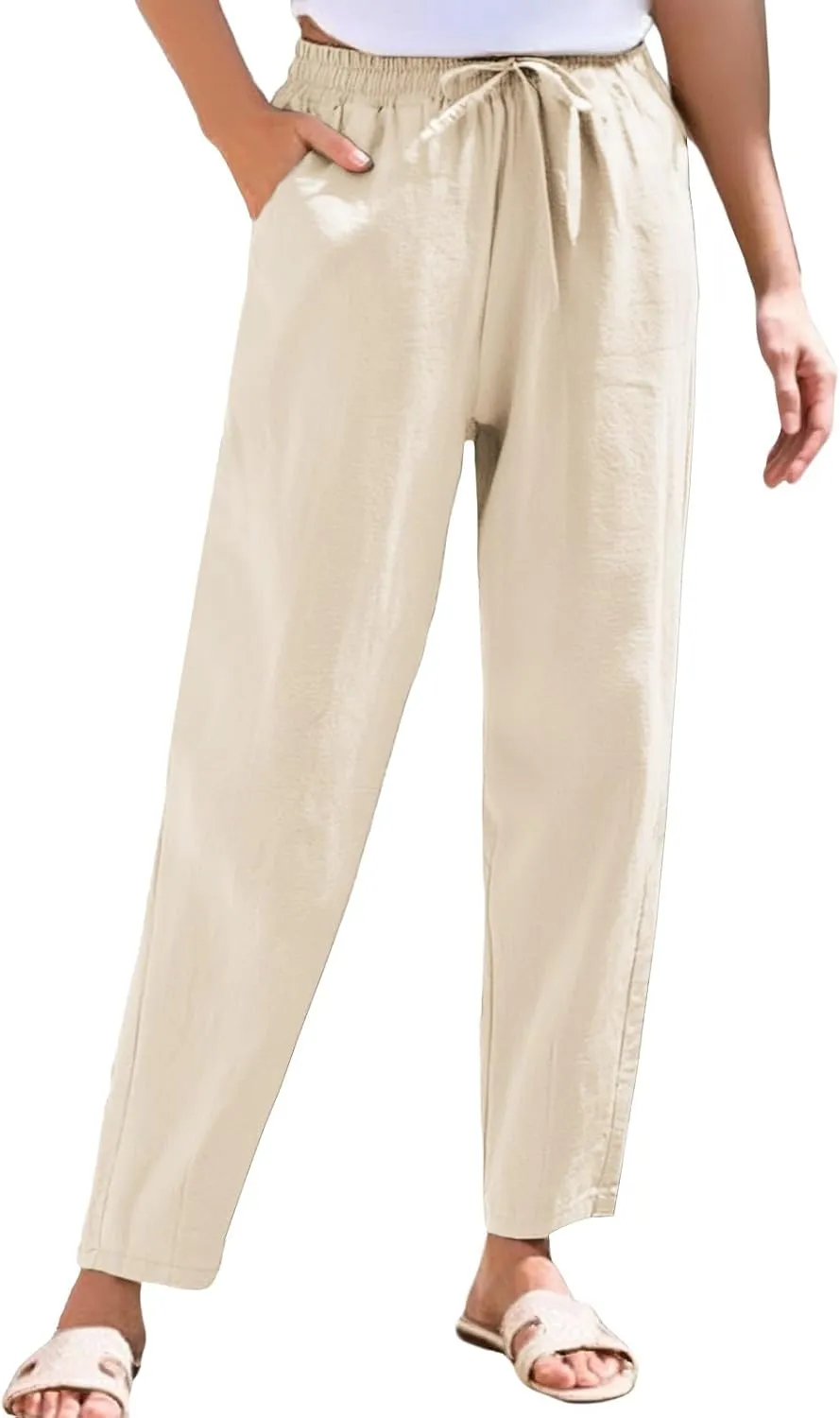 Pants Women Cotton Linen,Sweatpants Dressy Casual, Wide Leg High Waisted Cargo Petite Trousers with Pockets