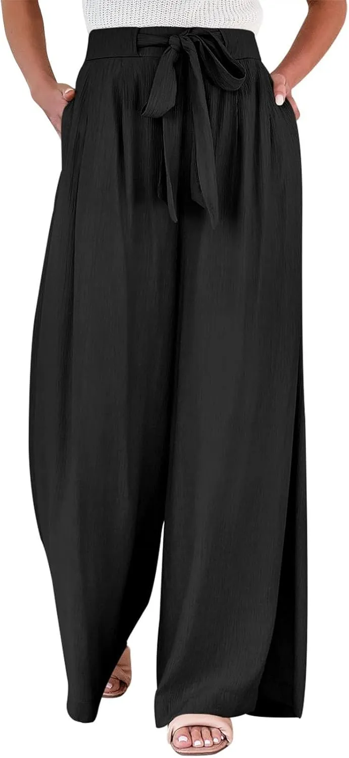 Parachute Pants for Women High Waisted Lounge, Capri Pants Business Casual Straight Leg Summer Trousers Linen