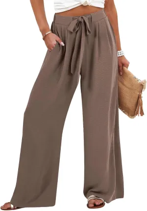 Parachute Pants for Women High Waisted Lounge, Capri Pants Business Casual Straight Leg Summer Trousers Linen