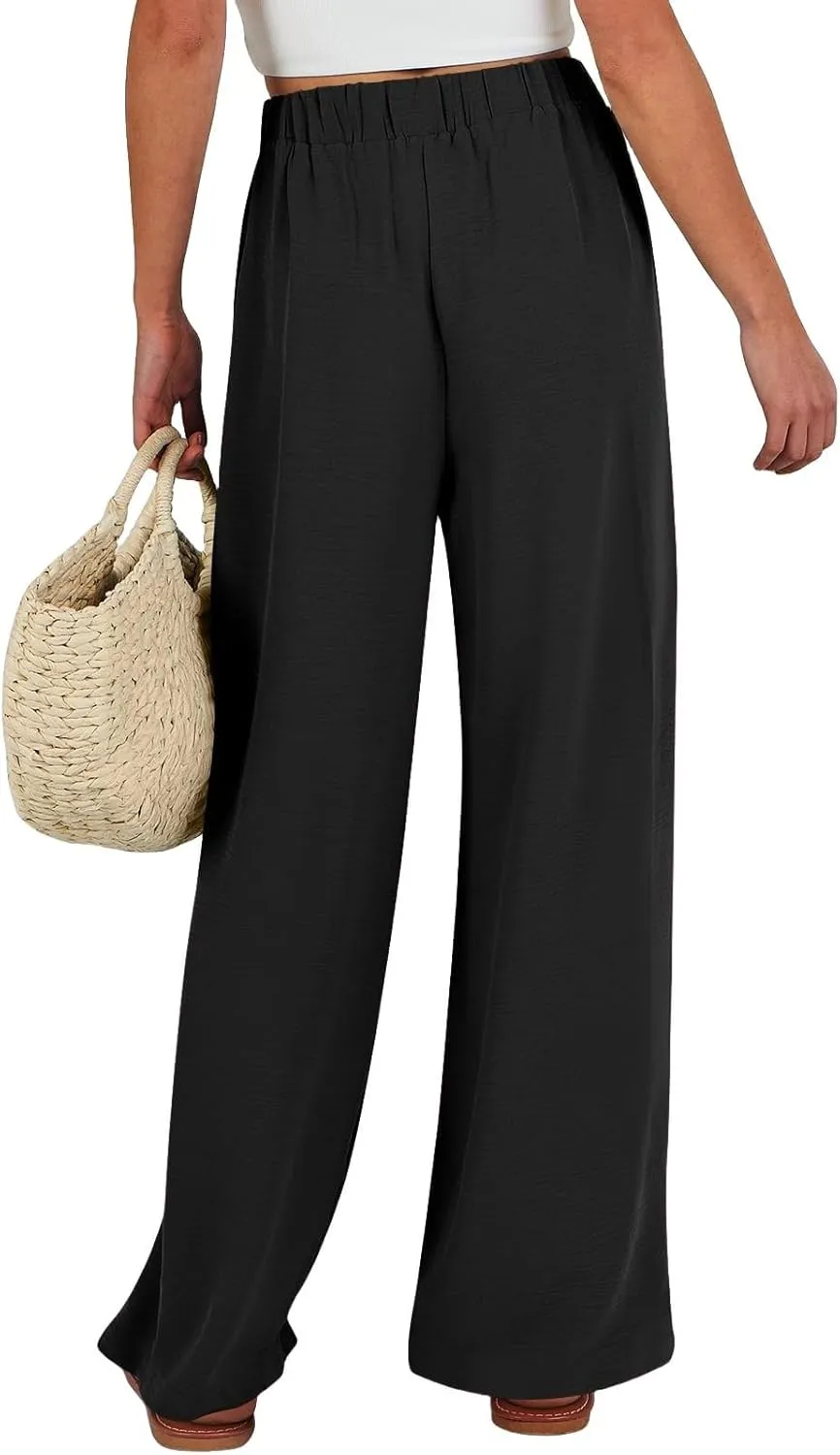 Parachute Pants for Women High Waisted Lounge, Capri Pants Business Casual Straight Leg Summer Trousers Linen