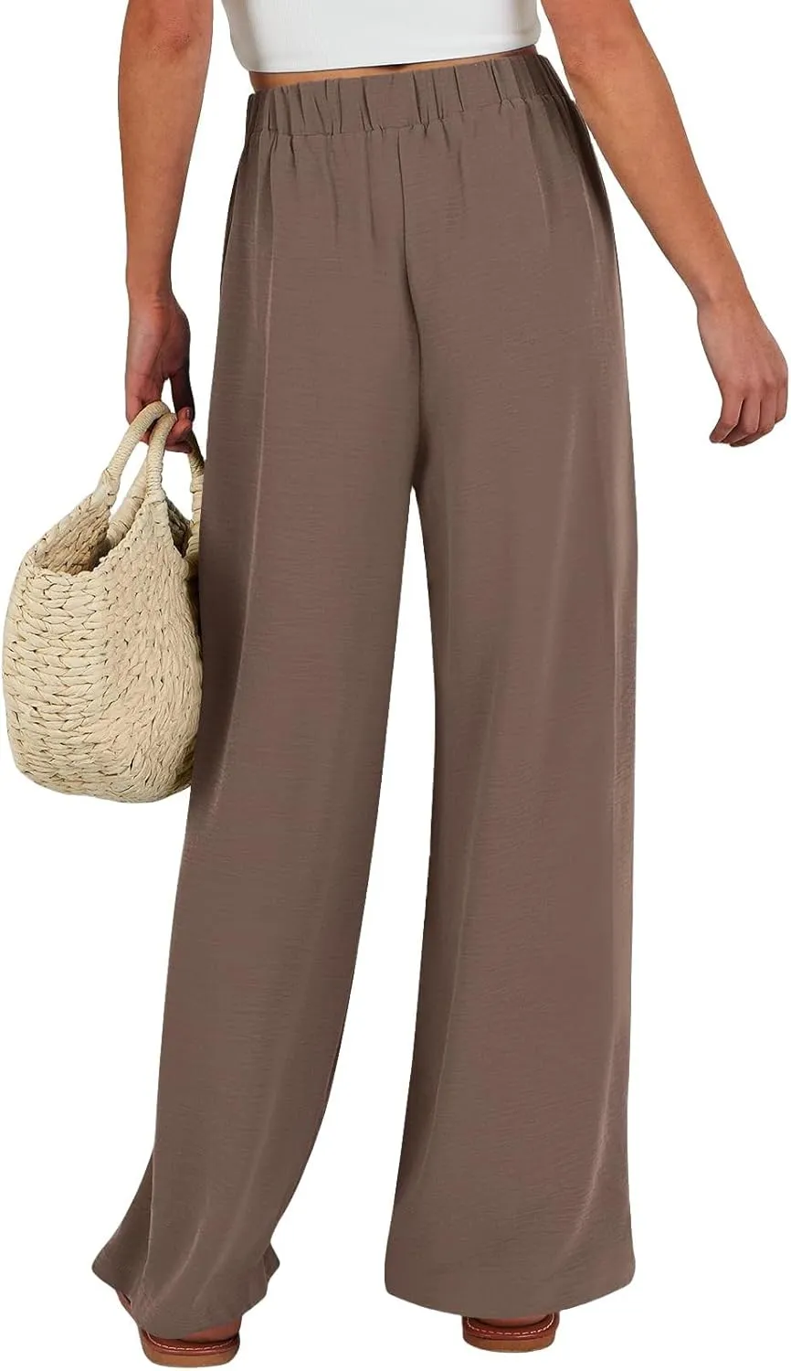 Parachute Pants for Women High Waisted Lounge, Capri Pants Business Casual Straight Leg Summer Trousers Linen