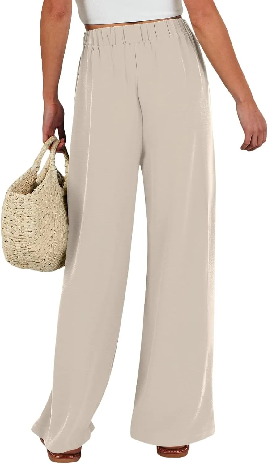 Parachute Pants for Women High Waisted Lounge, Capri Pants Business Casual Straight Leg Summer Trousers Linen