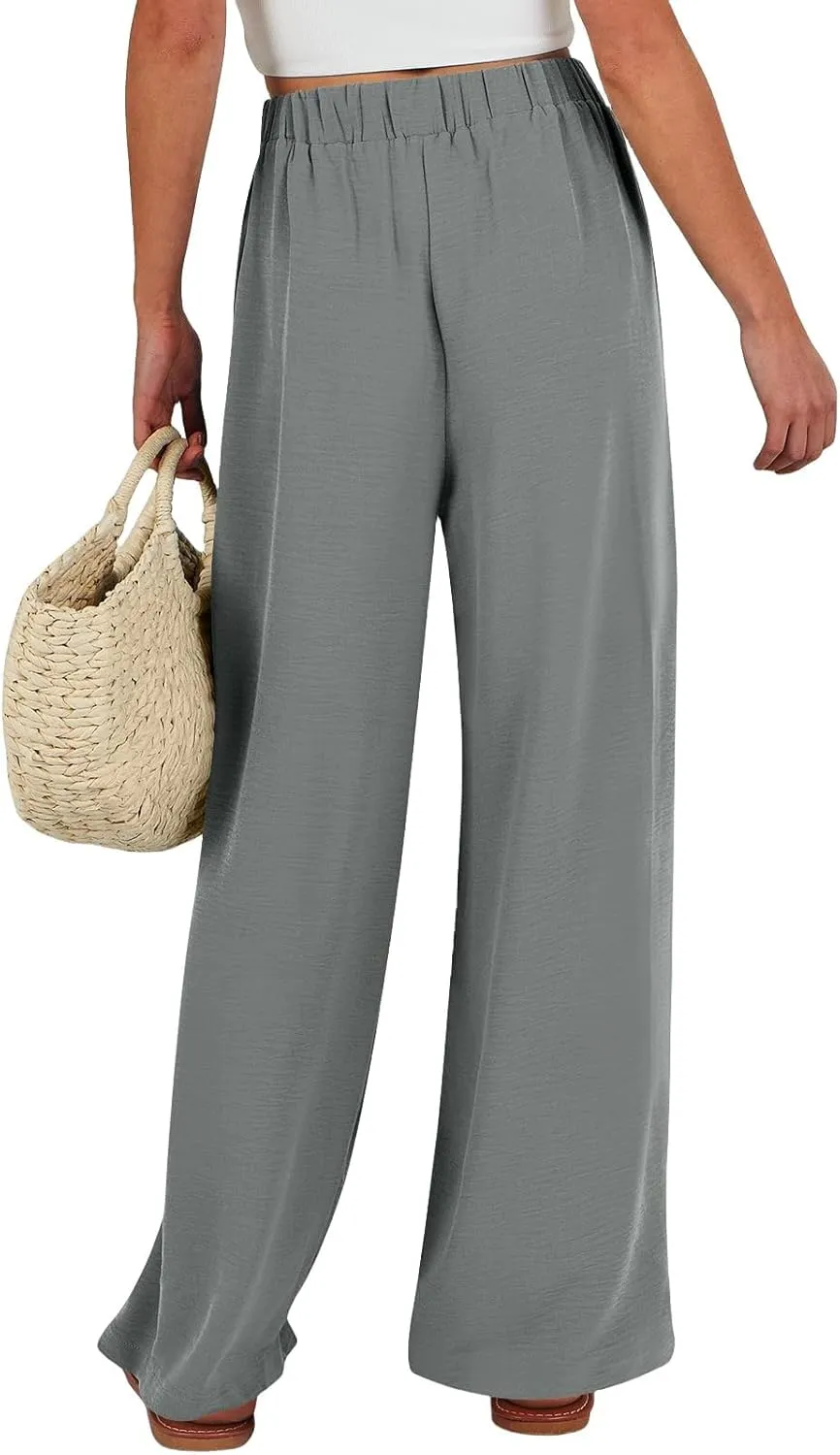 Parachute Pants for Women High Waisted Lounge, Capri Pants Business Casual Straight Leg Summer Trousers Linen
