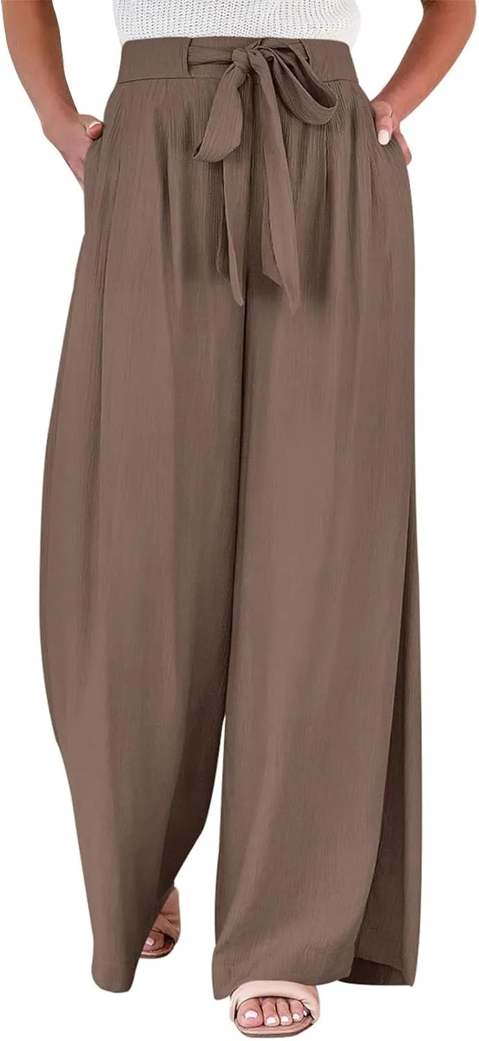 Parachute Pants for Women High Waisted Lounge, Capri Pants Business Casual Straight Leg Summer Trousers Linen