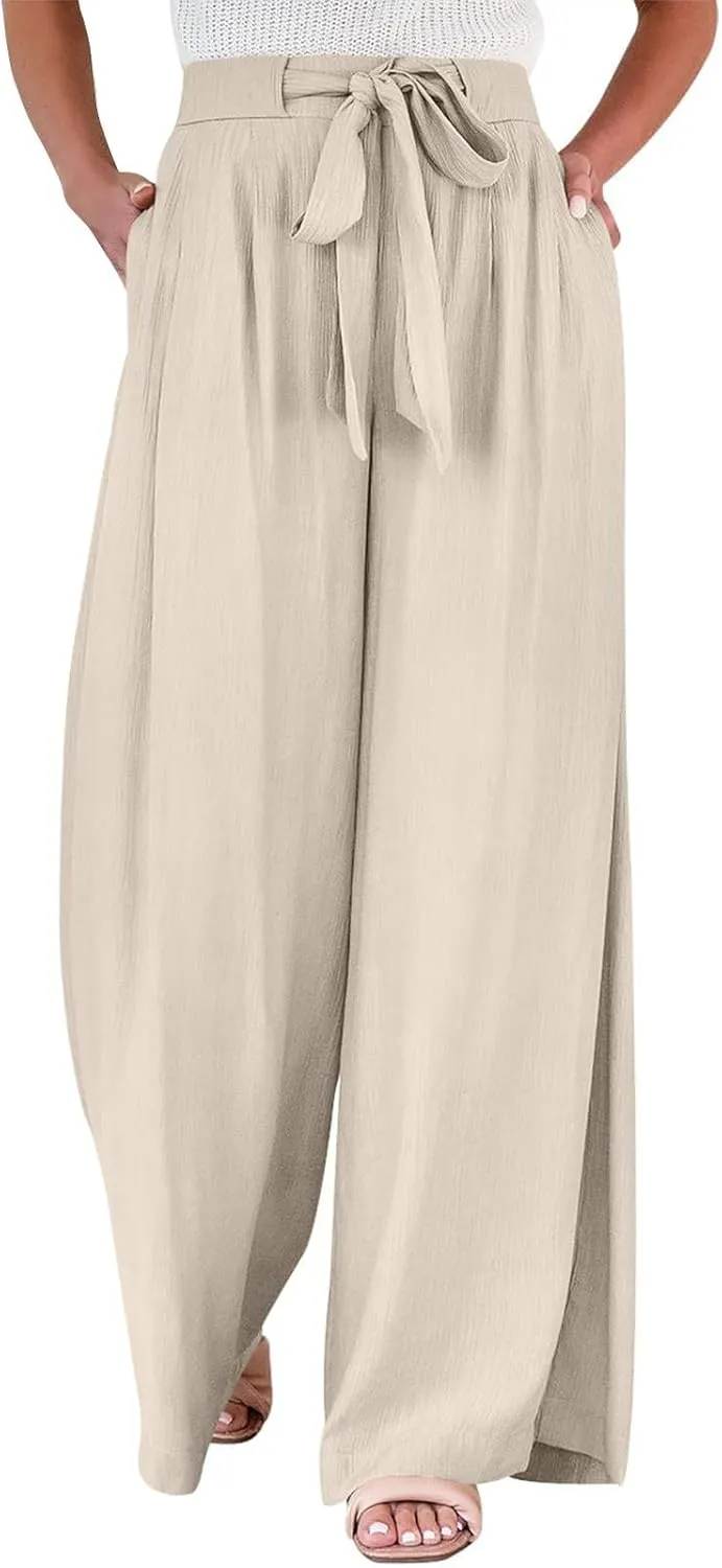Parachute Pants for Women High Waisted Lounge, Capri Pants Business Casual Straight Leg Summer Trousers Linen