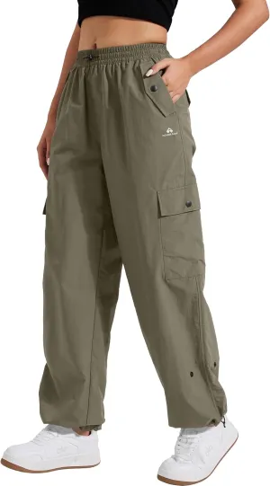 Pioneer Camp Womens Parachute Cargo Pants with Pockets Baggy High Waisted Quick Dry Hiking Pants Lightweight Wide Leg