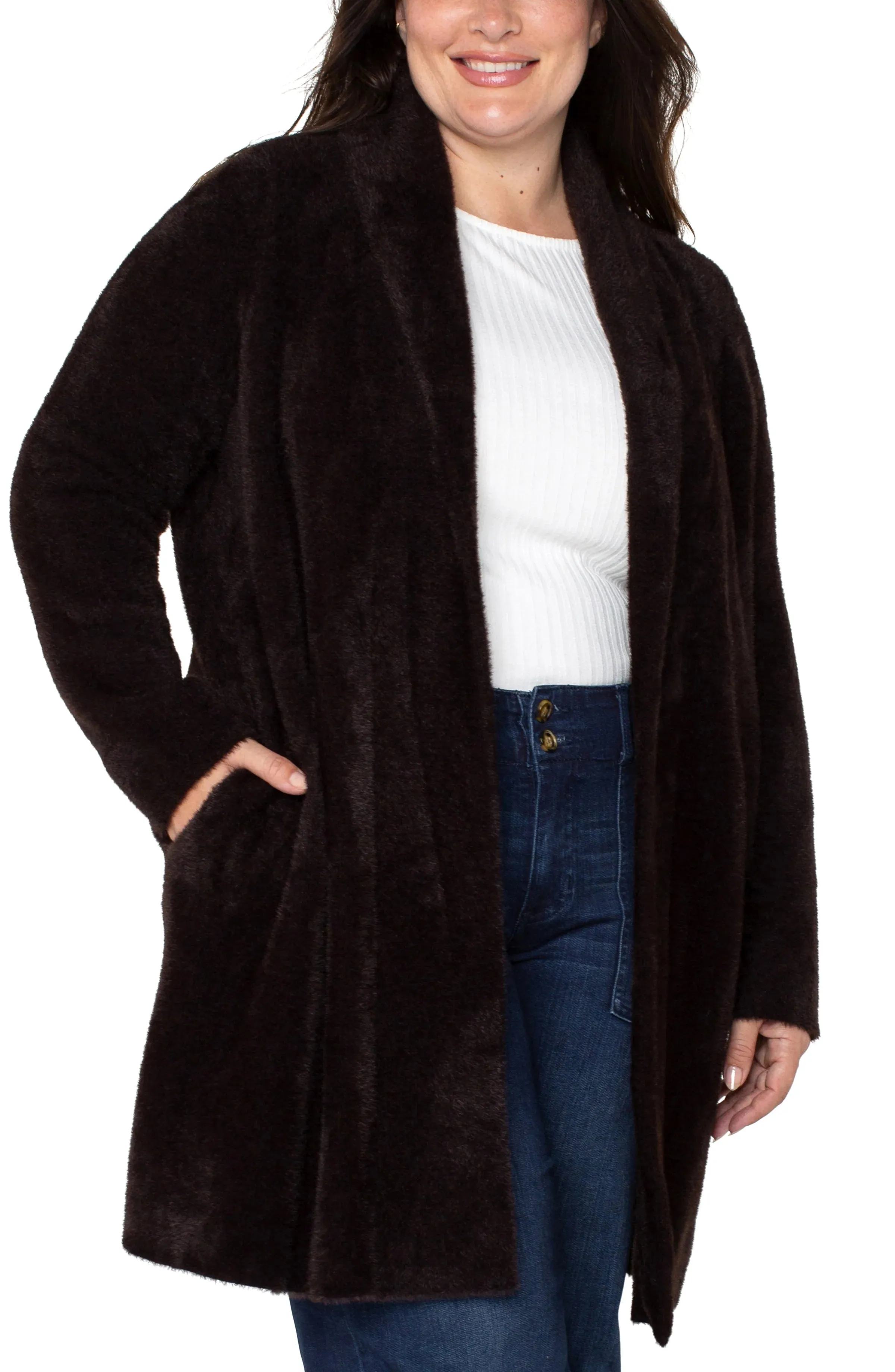 Plus Size Sweater Coat in Mink | Liverpool