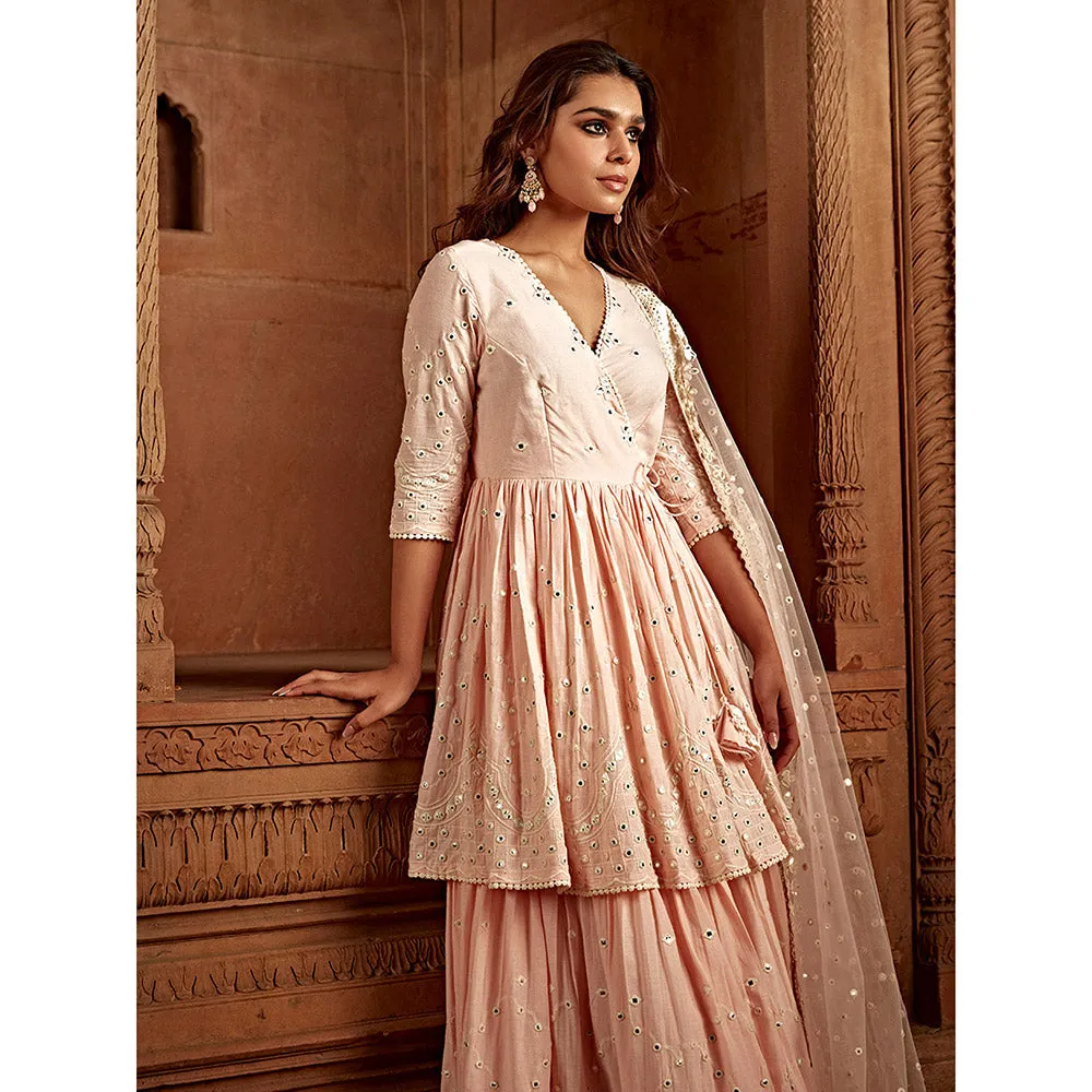 Preevin Blush Pink Double Layer All Over Barfi Embroidered Angrakha (Set of 3)