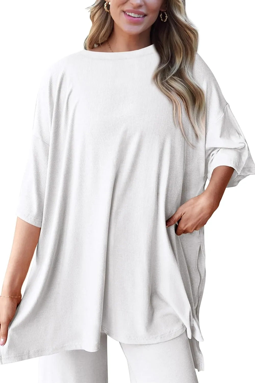 PRETTYGARDEN Women's 2 Piece Outfits Casual Short Sleeve Pullover Tops and Wide Leg Pants Lounge Sets Tracksuits