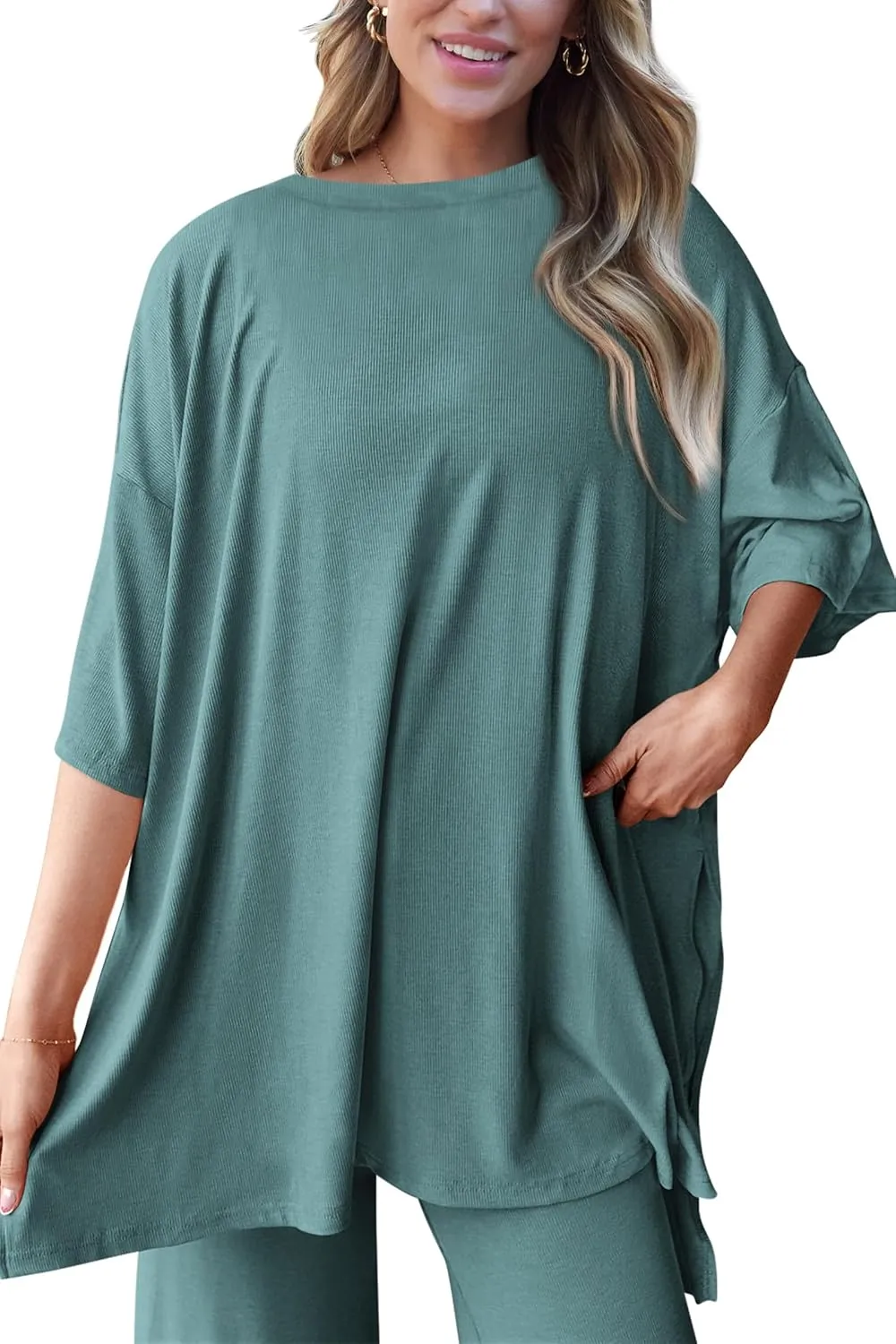 PRETTYGARDEN Women's 2 Piece Outfits Casual Short Sleeve Pullover Tops and Wide Leg Pants Lounge Sets Tracksuits