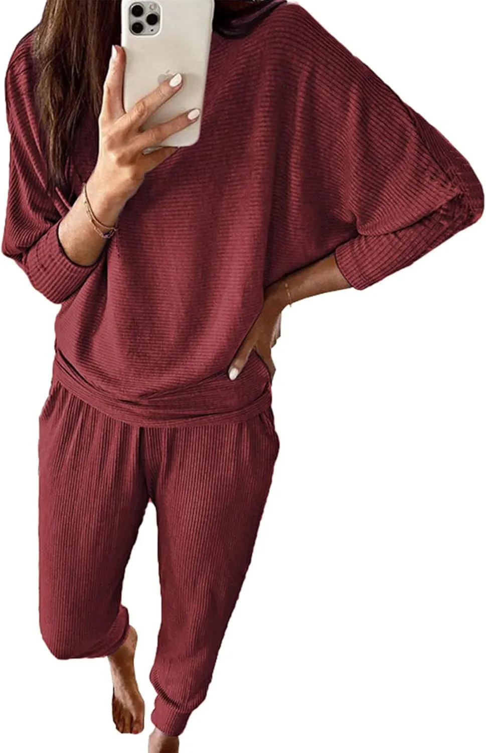 PRETTYGARDEN Women's Fall 2 Piece Outfits Fashion Sweatsuit Long Sleeve Pullover Pants Ribbed Spring Matching Lounge Set
