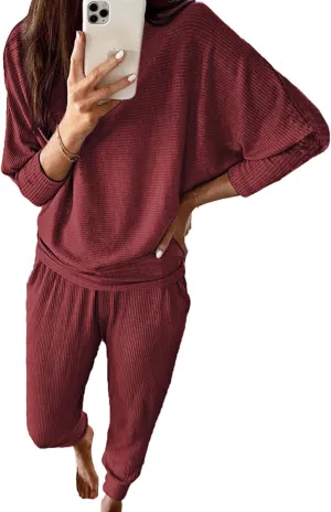 PRETTYGARDEN Women's Fall 2 Piece Outfits Fashion Sweatsuit Long Sleeve Pullover Pants Ribbed Spring Matching Lounge Set