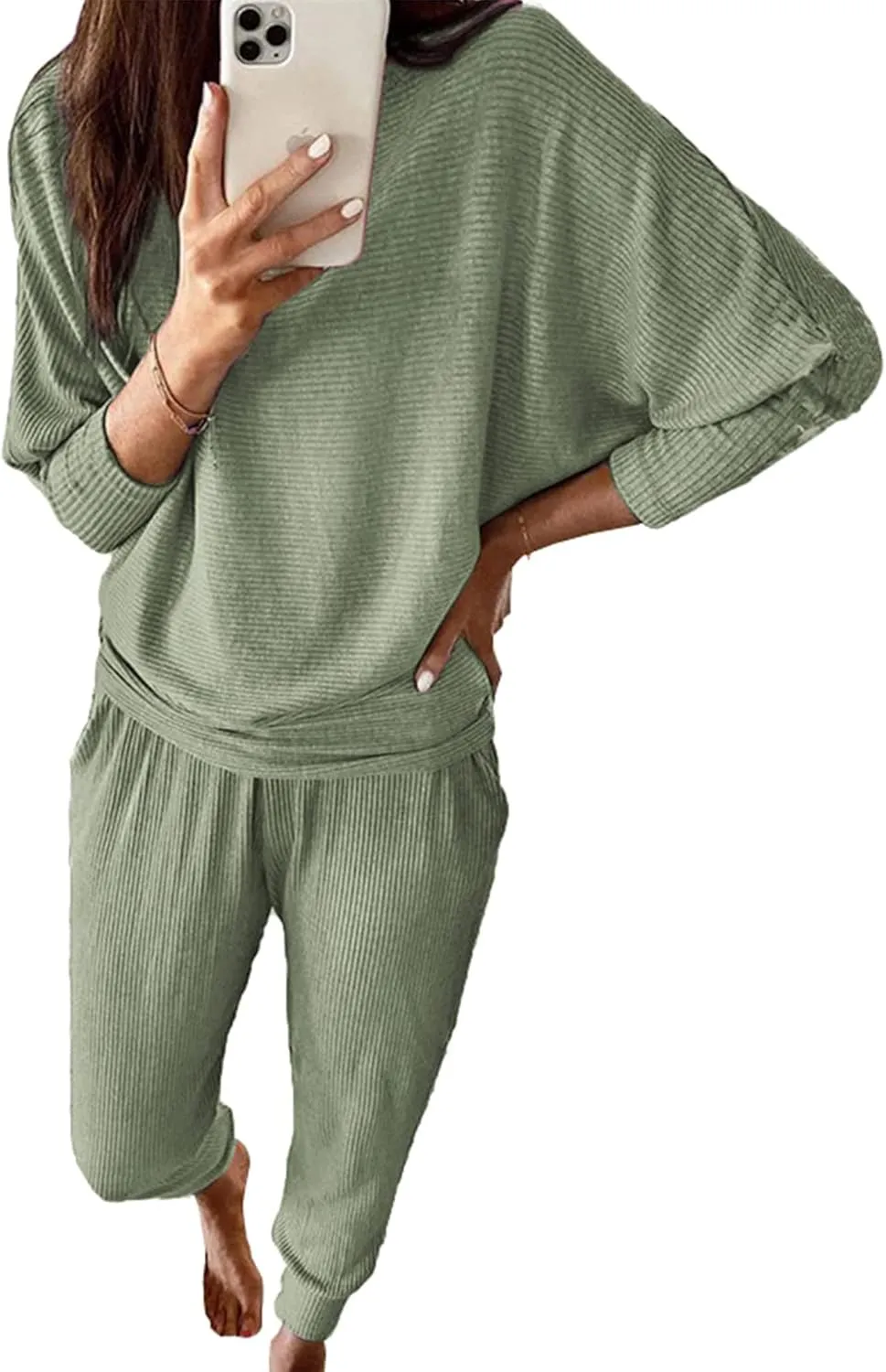 PRETTYGARDEN Women's Fall 2 Piece Outfits Fashion Sweatsuit Long Sleeve Pullover Pants Ribbed Spring Matching Lounge Set