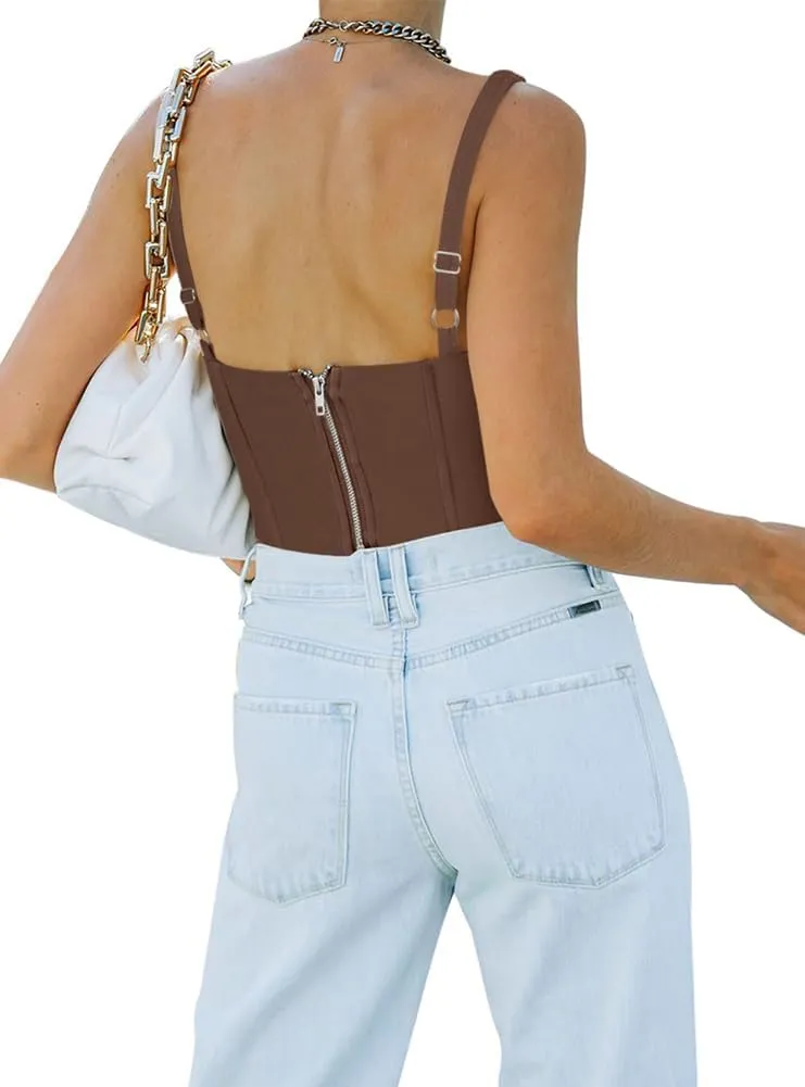 REORIA Women's Summer Sexy Square Neck Sleeveless Trendy Bustier Corset Crop Tank Tops
