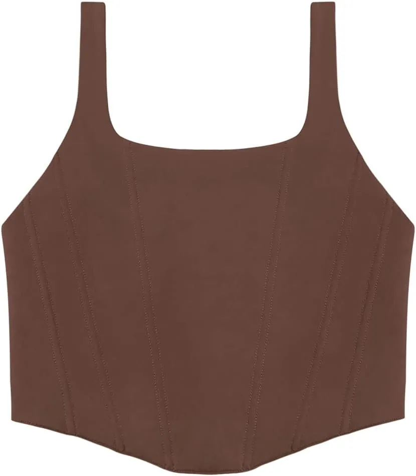 REORIA Women's Summer Sexy Square Neck Sleeveless Trendy Bustier Corset Crop Tank Tops