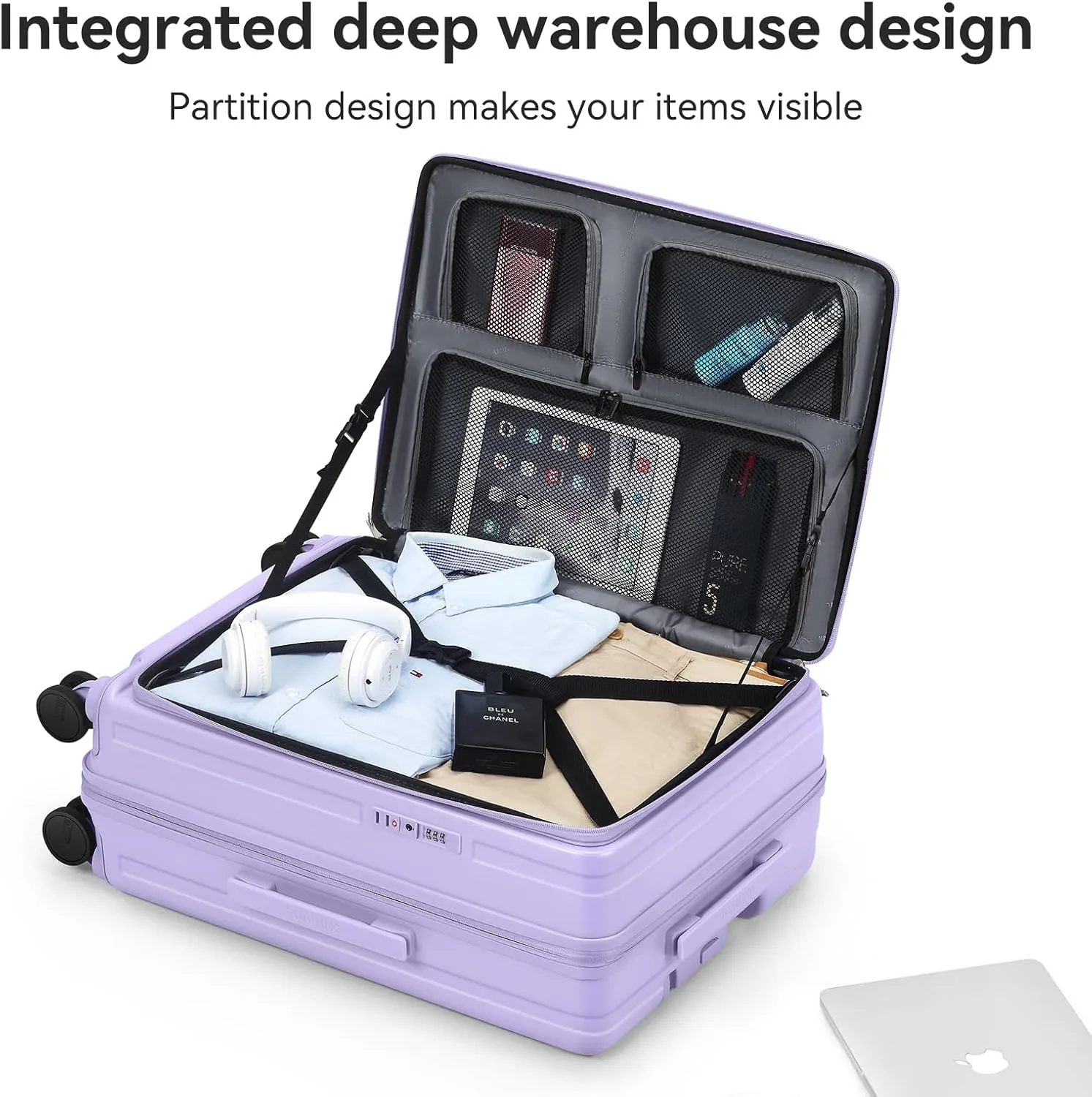 ROAMING 26-Inch Checked Luggage Expandable Front Opening Rolling Vacation Suitcase with Spinner Wheels and TSA Lock Cup Holder, PC Hard Shell Travel Trolley Case for Shout Business Trips purple