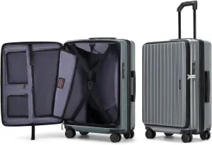 ROAMING 26-Inch Checked Luggage Expandable Front Opening Rolling Vacation Suitcase with Spinner Wheels and TSA Lock Cup Holder, PC Hard Shell Travel Trolley Case for Shout Business Trips,Livid green