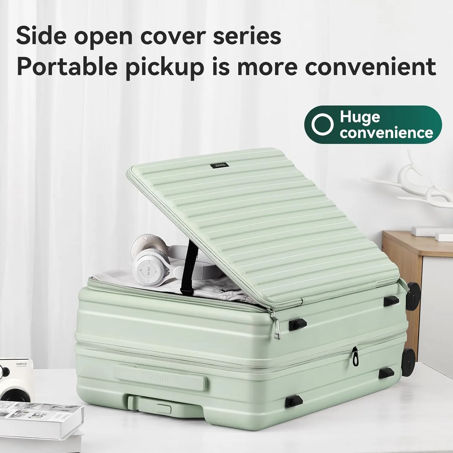 ROAMING 26 Inch Checked Luggage Expandable PC Hard Shell Suitcases for Front Opening with Cup Holder TSA Lock Travel Luggage with Spinner Wheels Suitcase,Specially Designed Ergonomic Pull Rod Handle