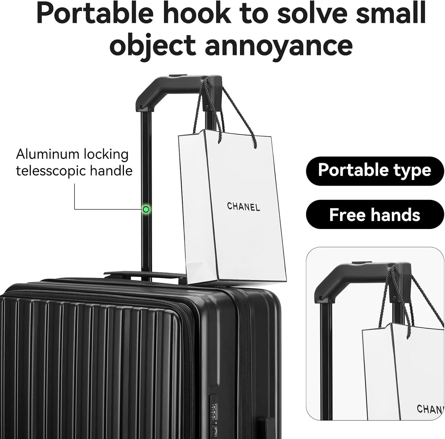 ROAMING 26 Inch Checked Luggage, Specially Designed Ergonomic Pull Rod Handle with Cup Holder TSA Lock PC Hard Shell Front Opening Rolling Expandable Travel Suitcases with Spinner Wheels (Black)