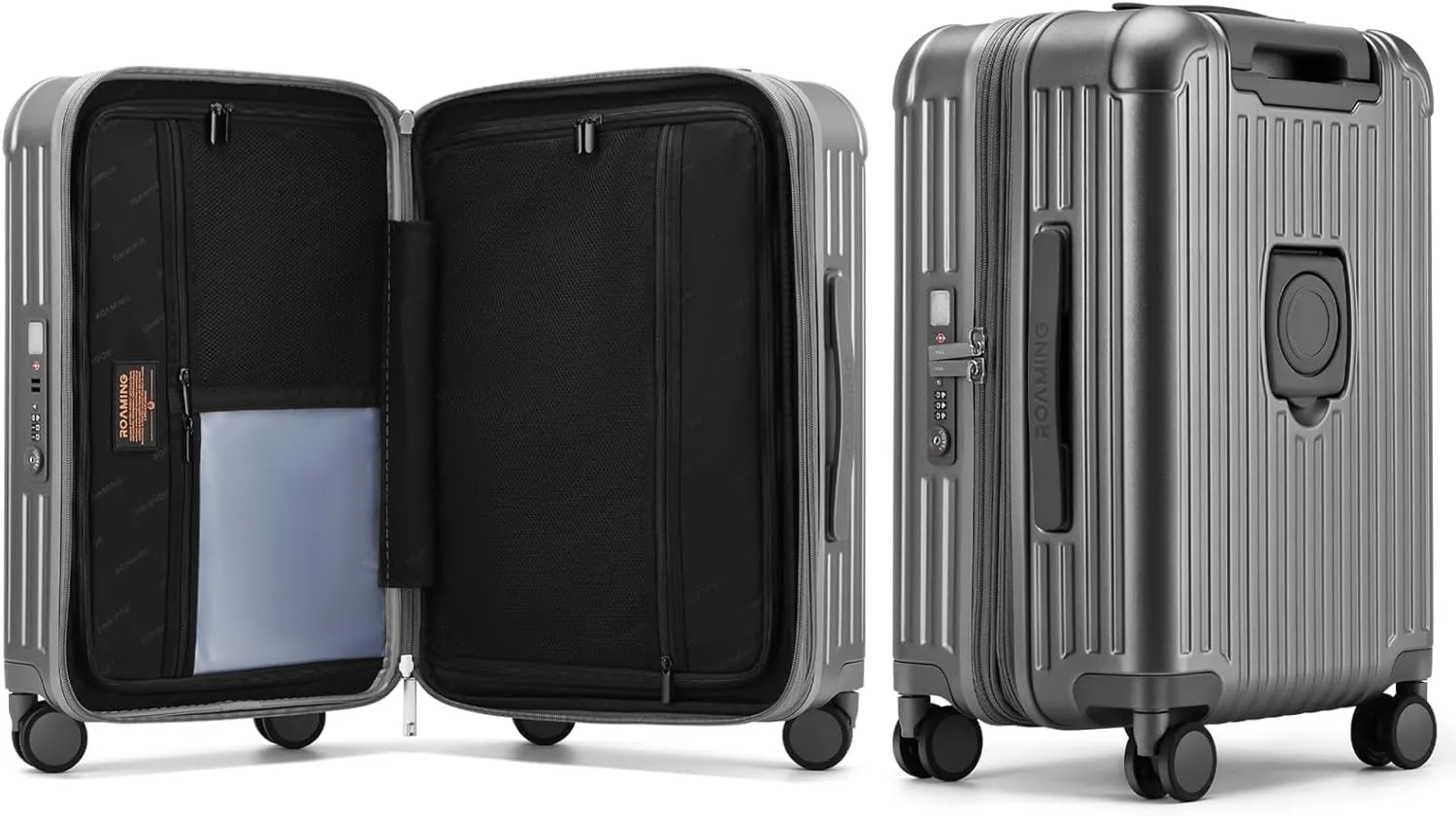 ROAMING Checked Luggage Expandable Suitcase PC with USB Port Cup Holder Hard Sided Luggage with Double Spinner Wheels Lightweight Rolling Luggage Built-In TSA lock 20in 24in 26in Carry on