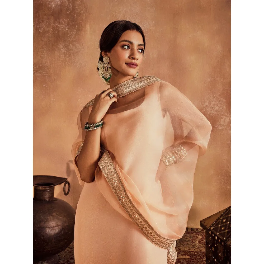 Roze Nisa Peach Kurta with Sharara & Dupatta (Set of 3)