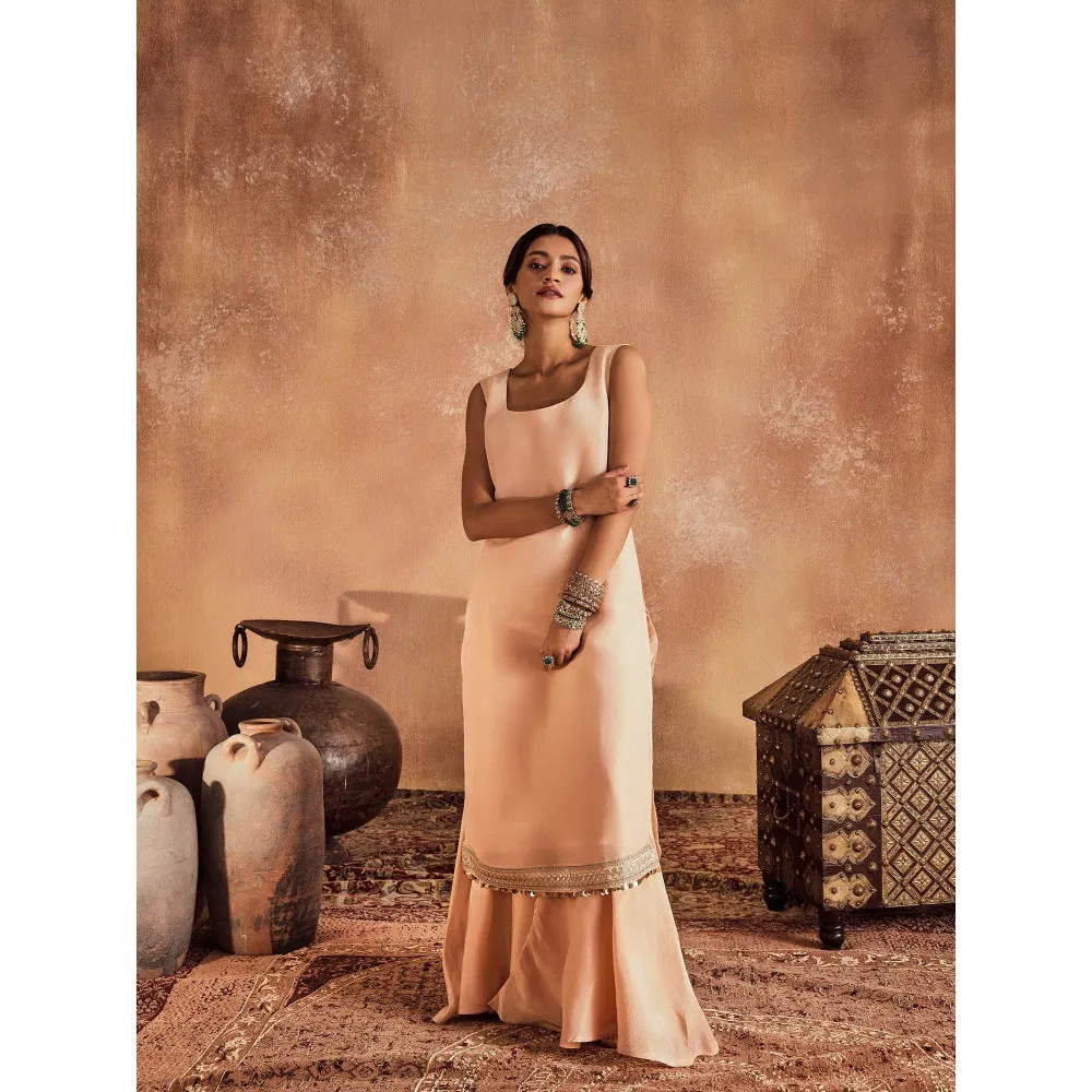 Roze Nisa Peach Kurta with Sharara & Dupatta (Set of 3)