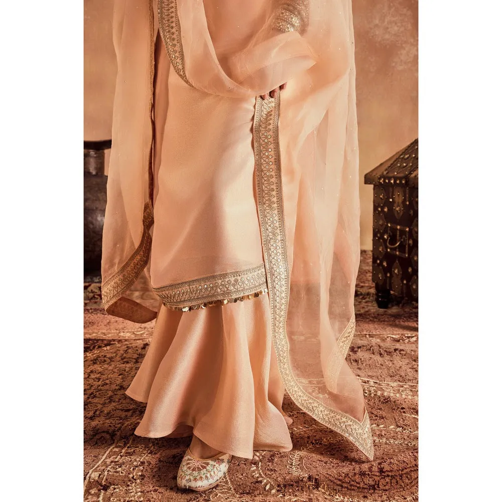 Roze Nisa Peach Kurta with Sharara & Dupatta (Set of 3)