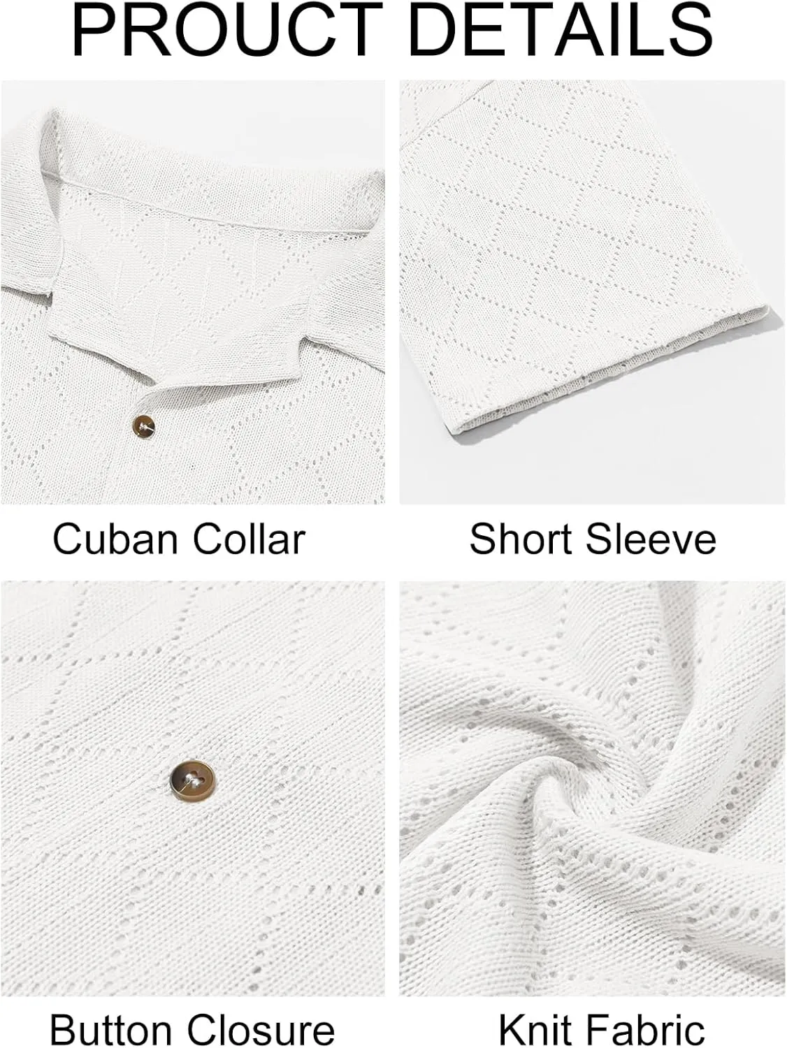 Runcati Mens Knit Button Down Shirts Casual Cuban Collar Short Sleeve Shirt Summer Beach Hollow Out Tops