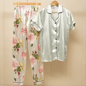 Satin Silk Shirt with flower print pajama (WF-012)