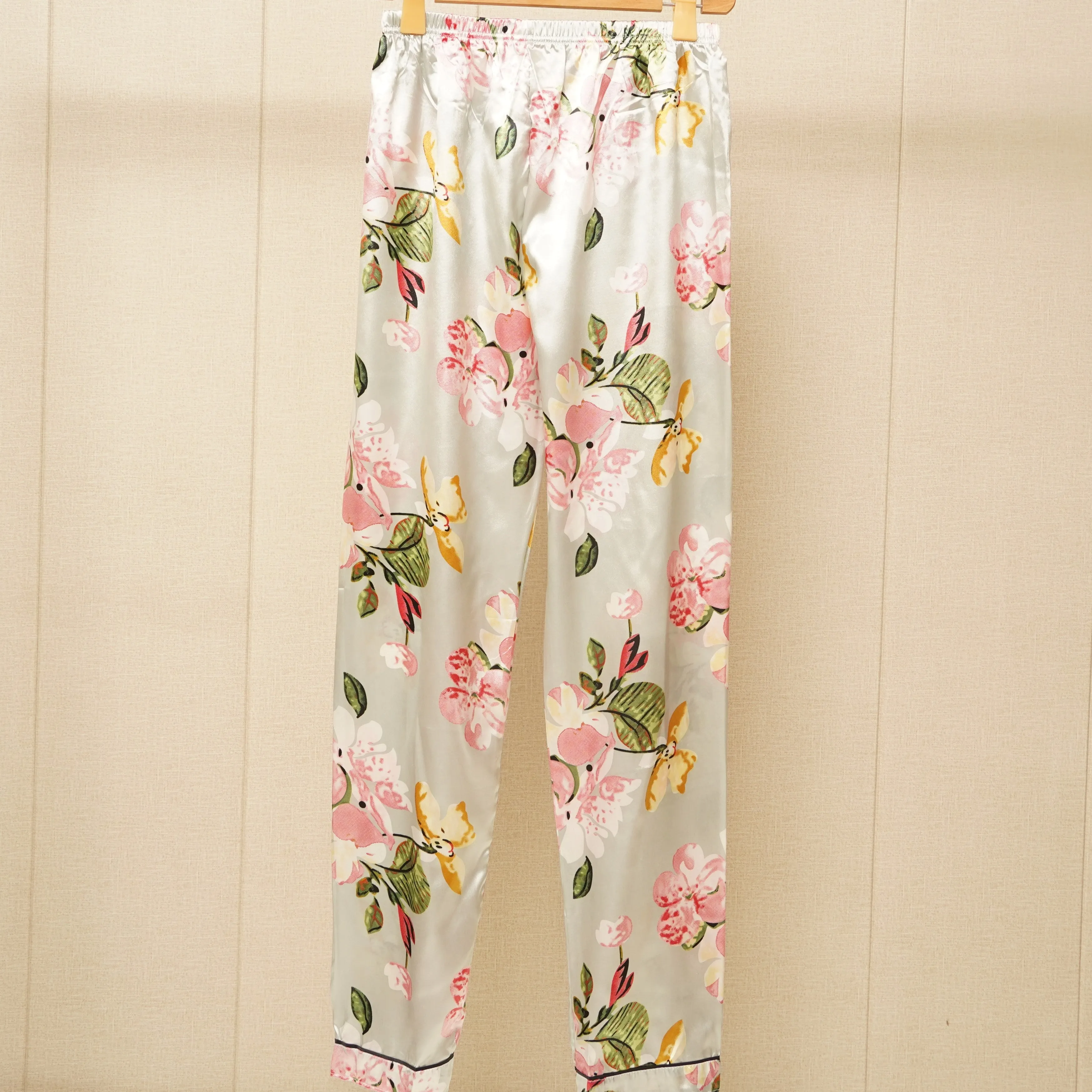 Satin Silk Shirt with flower print pajama (WF-012)