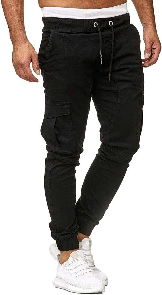 sdbrld Cargo Pants For Men Mens Outdoor Hiking Joggers Pants Solid Casual Mid Waist Drawstring Cargo Pants with Pockets
