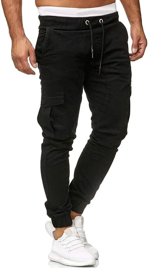 sdbrld Cargo Pants For Men Mens Outdoor Hiking Joggers Pants Solid Casual Mid Waist Drawstring Cargo Pants with Pockets