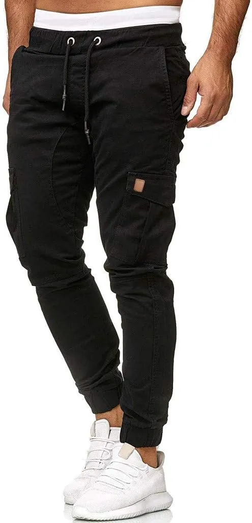 sdbrld Cargo Pants For Men Mens Outdoor Hiking Joggers Pants Solid Casual Mid Waist Drawstring Cargo Pants with Pockets