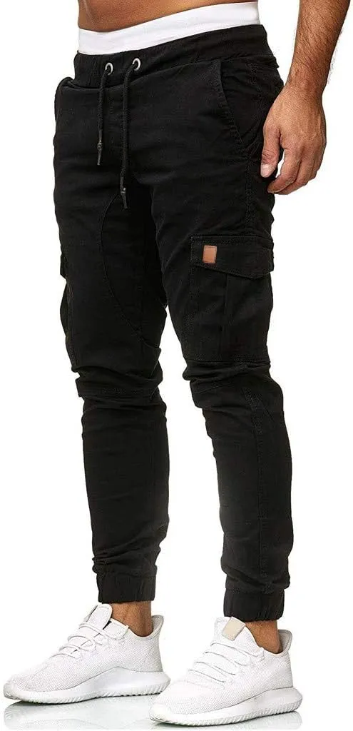 sdbrld Cargo Pants For Men Mens Outdoor Hiking Joggers Pants Solid Casual Mid Waist Drawstring Cargo Pants with Pockets