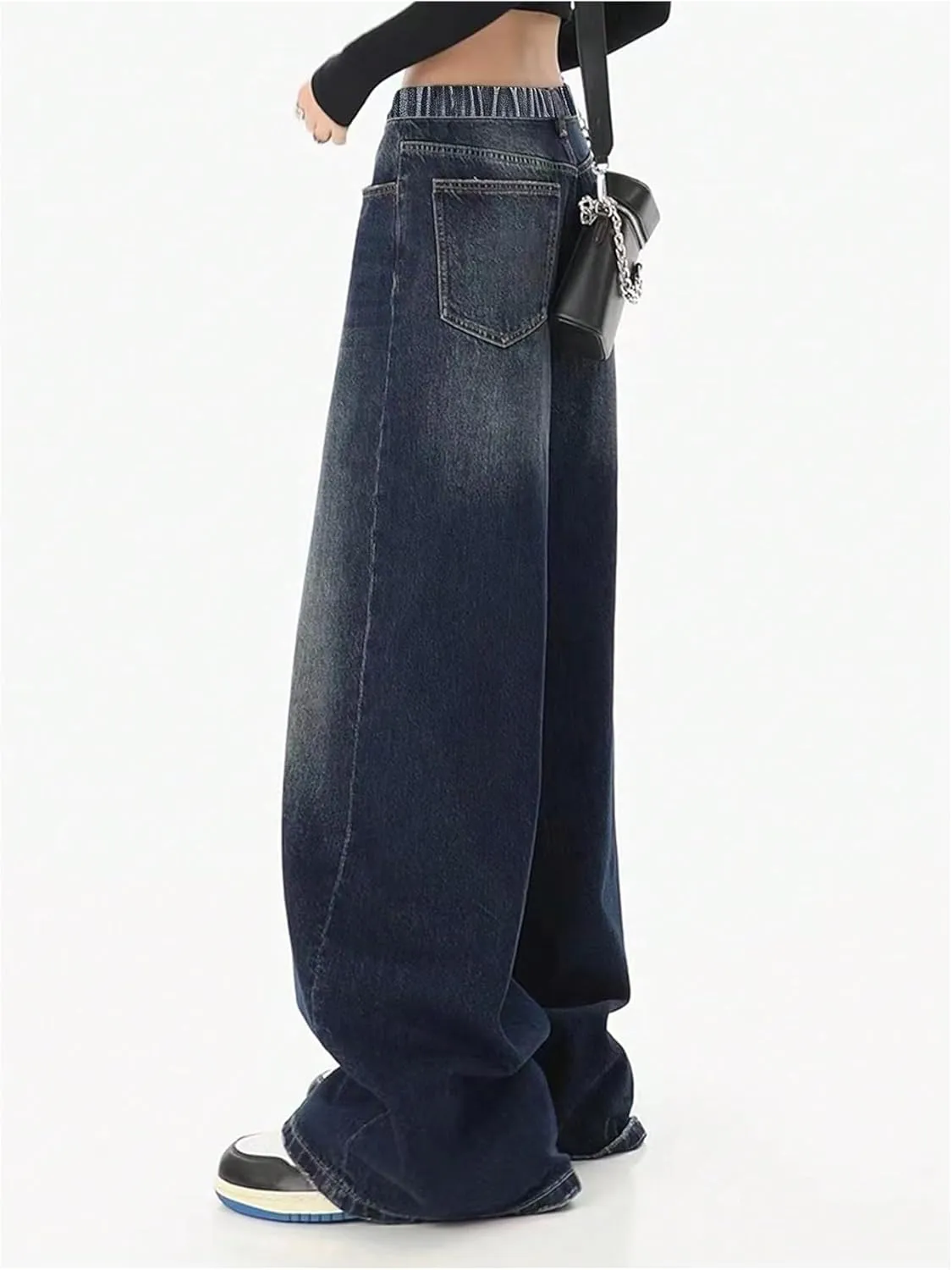 SHENHE Girl's Baggy Jeans Wide Leg Low Rise Y2k Elastic Waist Loose Jeans Denim Pants