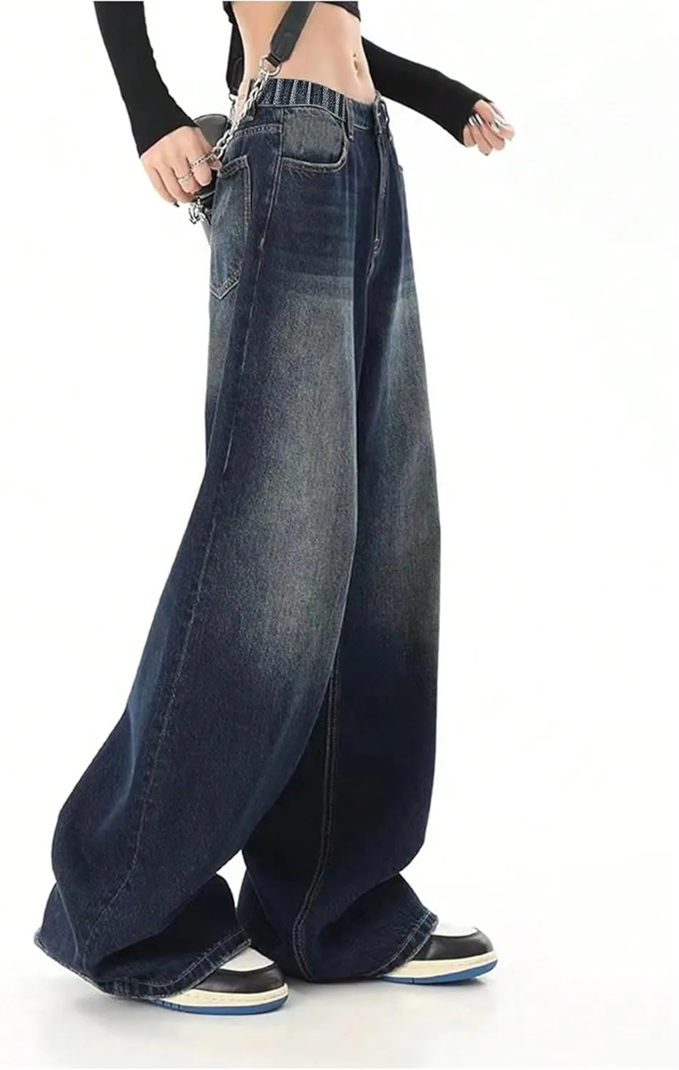 SHENHE Girl's Baggy Jeans Wide Leg Low Rise Y2k Elastic Waist Loose Jeans Denim Pants