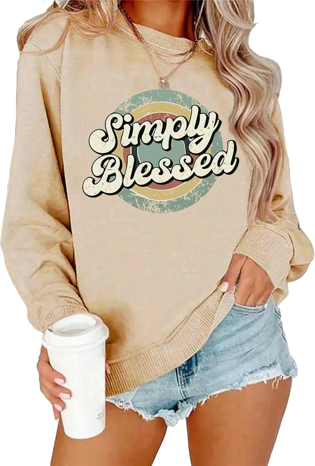 SOLY HUX Sweatshirt for Women Letter Graphic Print Long Sleeve Crewneck Pullover Tops