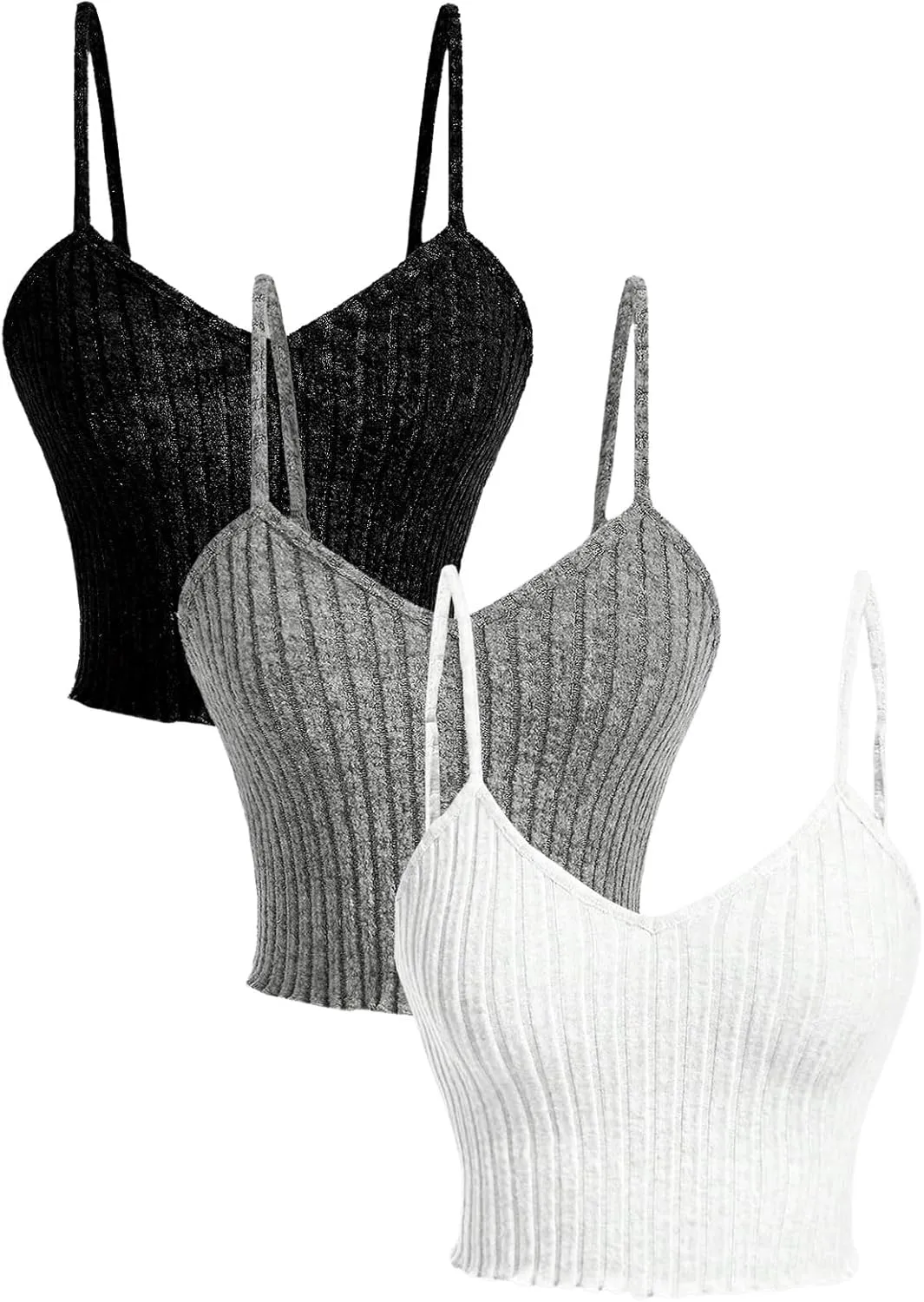 SOLY HUX Women's 3 Piece Cami Crop Tops V Neck Spaghetti Strap Casual Camisole