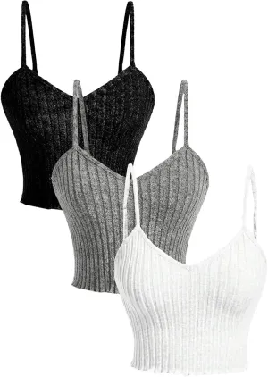 SOLY HUX Women's 3 Piece Cami Crop Tops V Neck Spaghetti Strap Casual Camisole
