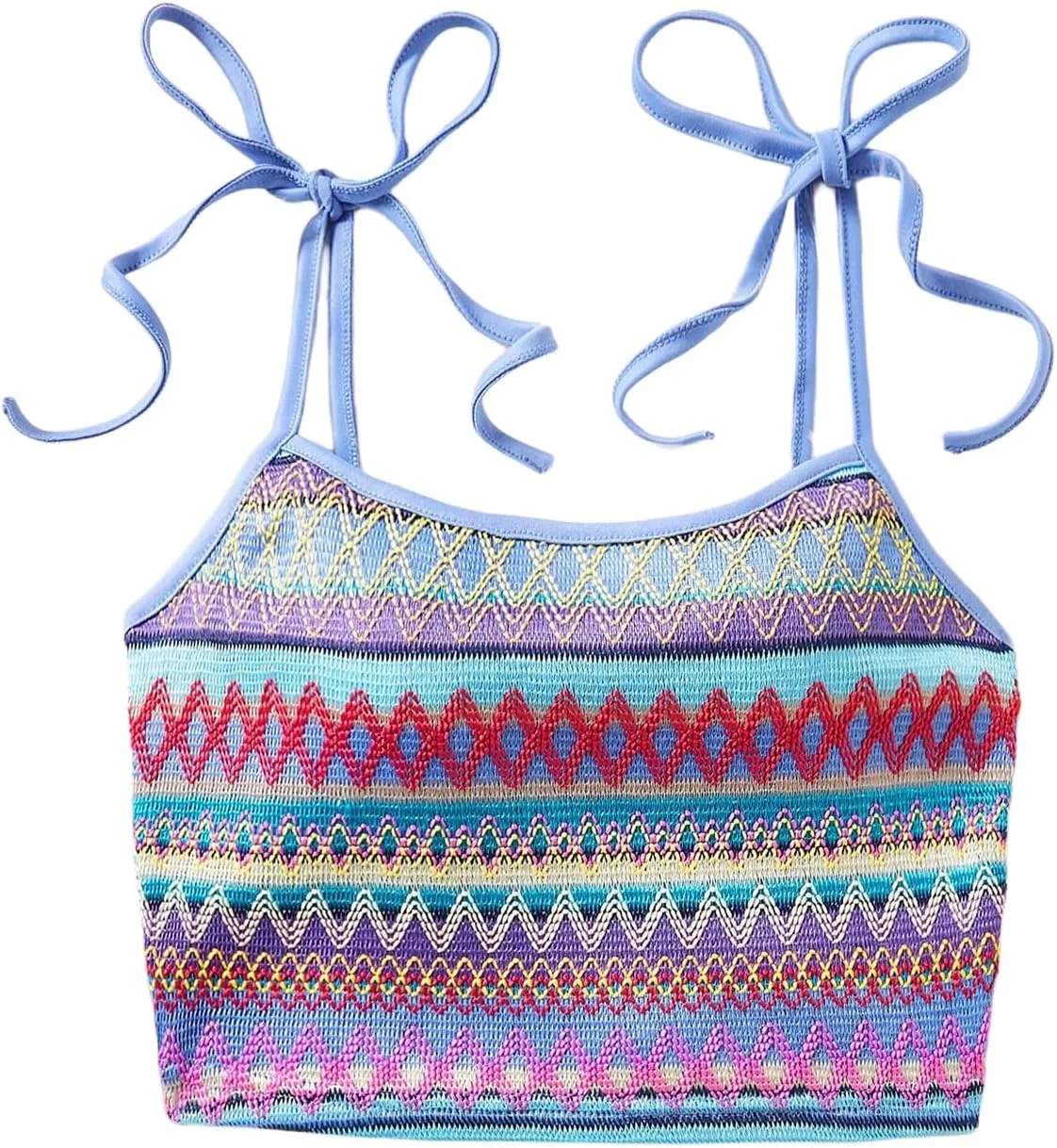 SOLY HUX Women's Boho Y2k Crop Top Camisole Tie Shoulder Spaghetti Strap Summer Cami Tops