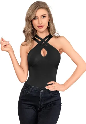 SOLY HUX Women's Color Block Criss Cross Front Cut Out Cami Tops Sleeveless Summer Camisole