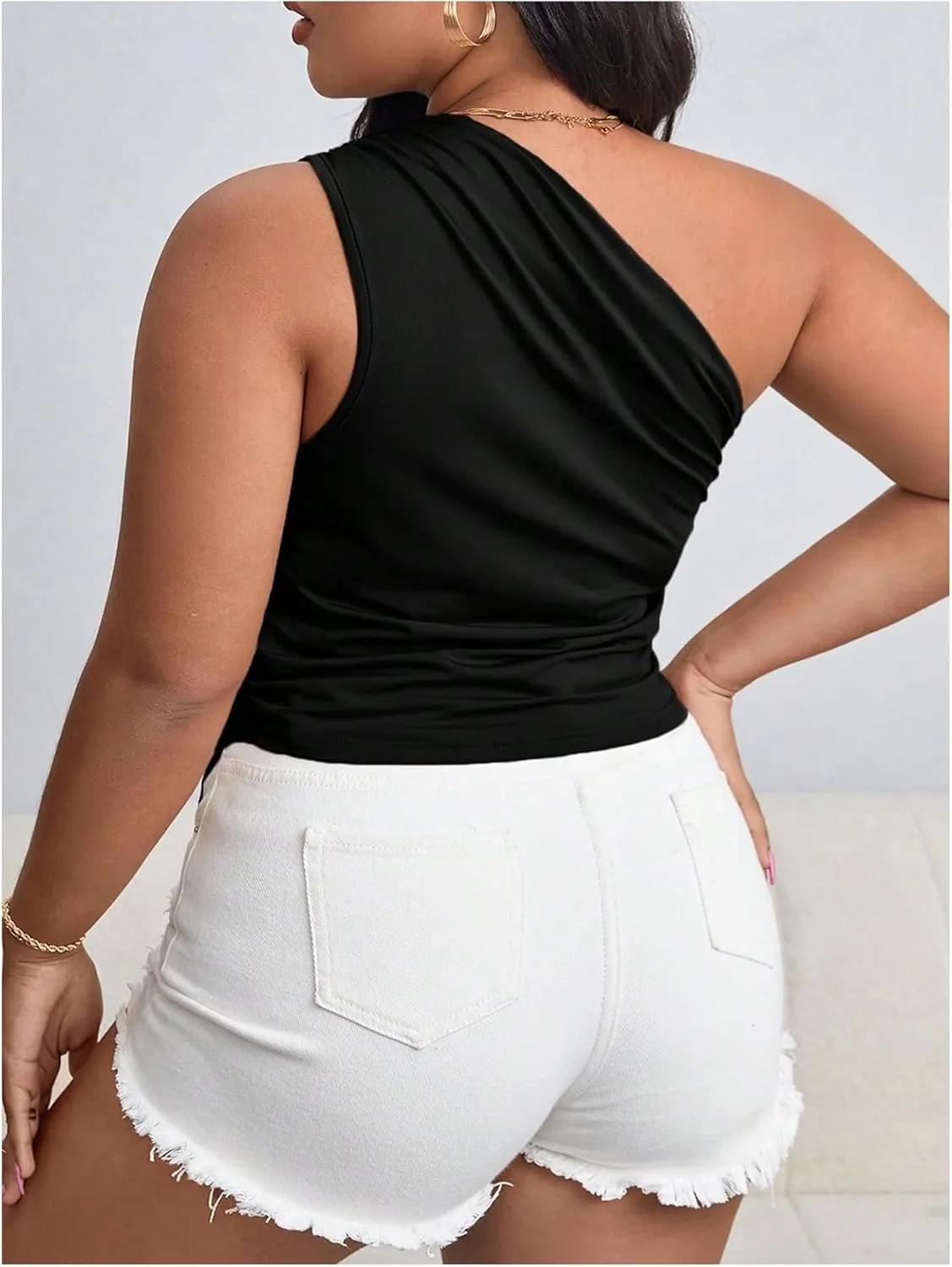 SOLY HUX Women's Plus Size One Shoulder Tank Top Sleeveless Asymmetrical Shirt Tops