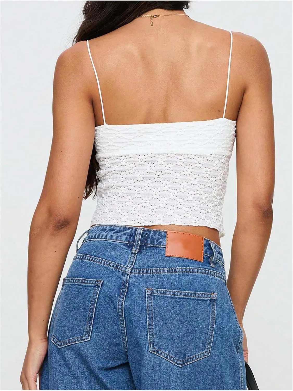SOLY HUX Women's Sexy Floral Lace Crop Cami Top Spaghetti Strap Padded Shirts Sheer Slit Camisole