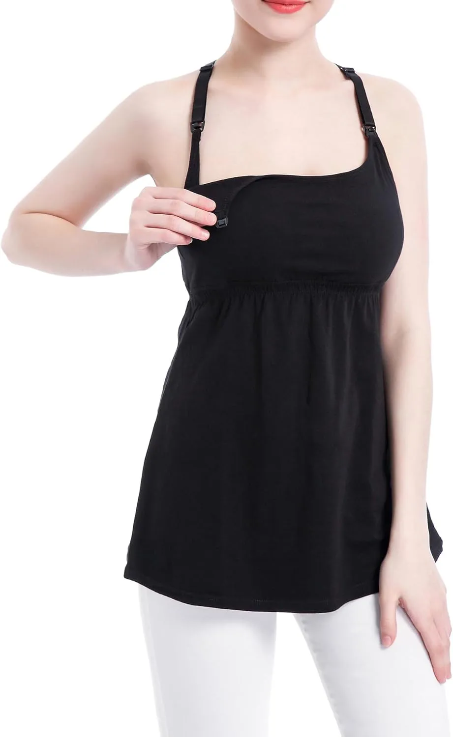 SUIEK 3 Pack Maternity Nursing Tank Tops with Bralette Cotton Breastfeeding Camisole
