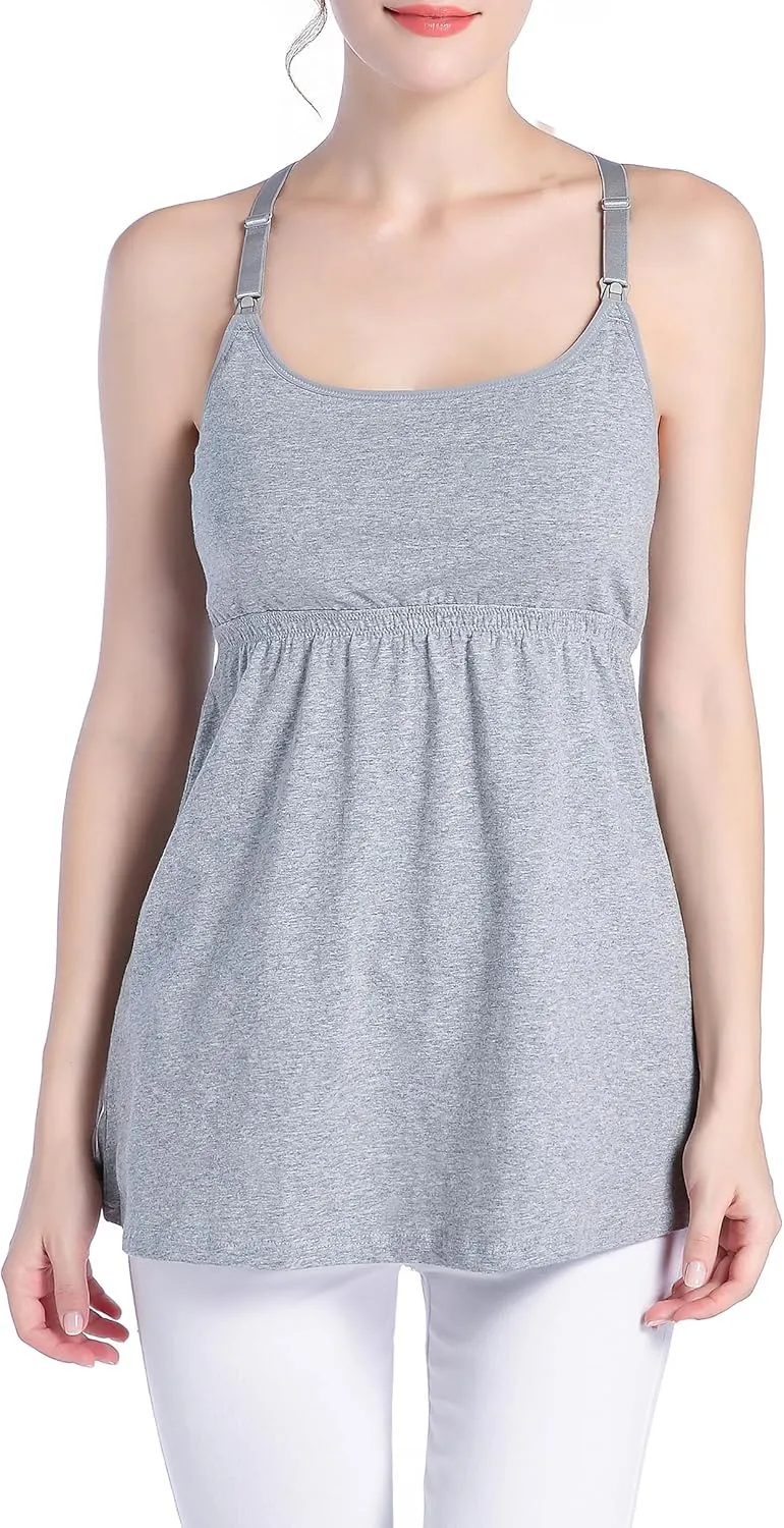 SUIEK 3 Pack Maternity Nursing Tank Tops with Bralette Cotton Breastfeeding Camisole