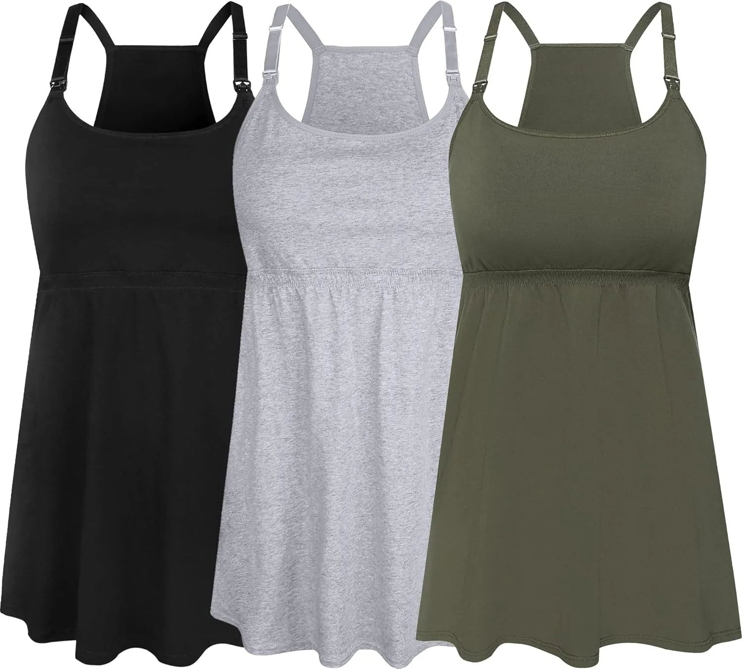 SUIEK 3 Pack Maternity Nursing Tank Tops with Bralette Cotton Breastfeeding Camisole
