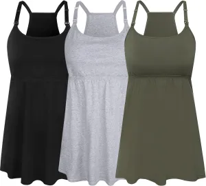 SUIEK 3 Pack Maternity Nursing Tank Tops with Bralette Cotton Breastfeeding Camisole
