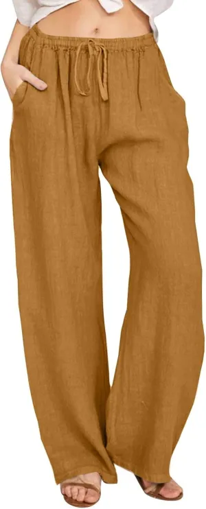 Sweatpants Women Cargo High Waisted,Pants Waist, Cotton Linen Wide Leg Trousers with Pockets Petite