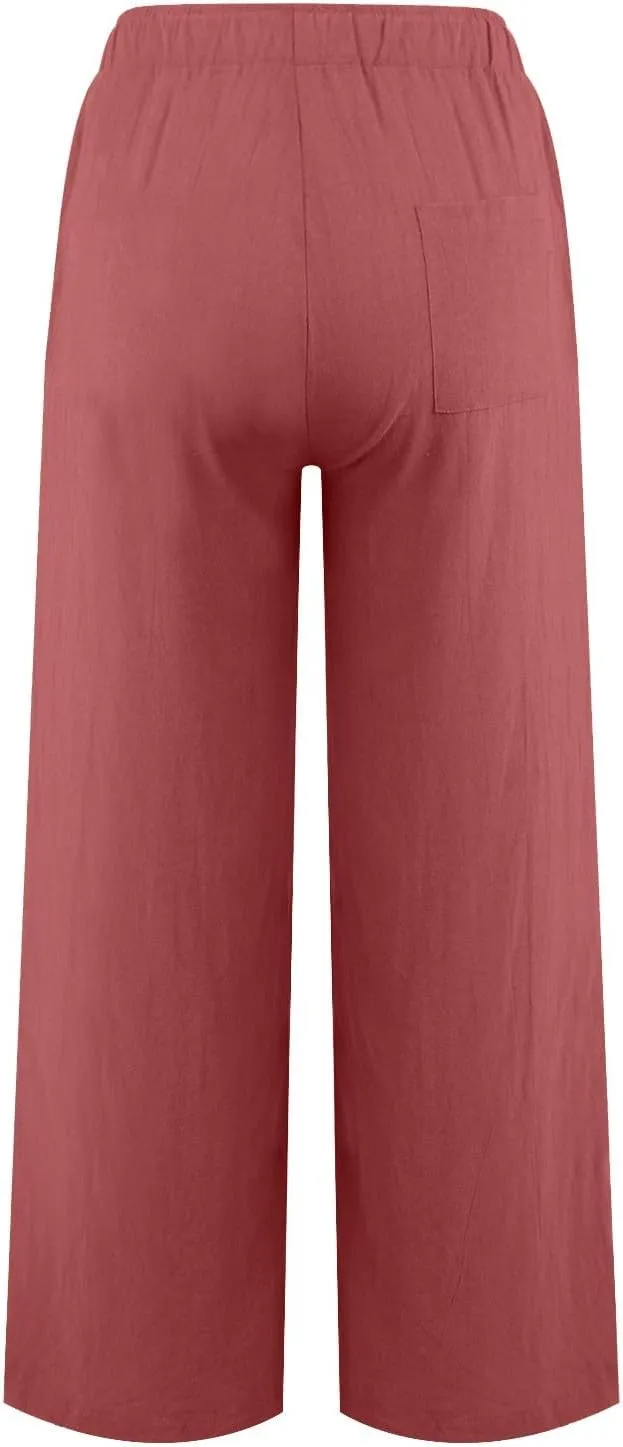 Sweatpants Women Cargo High Waisted,Pants Waist, Cotton Linen Wide Leg Trousers with Pockets Petite